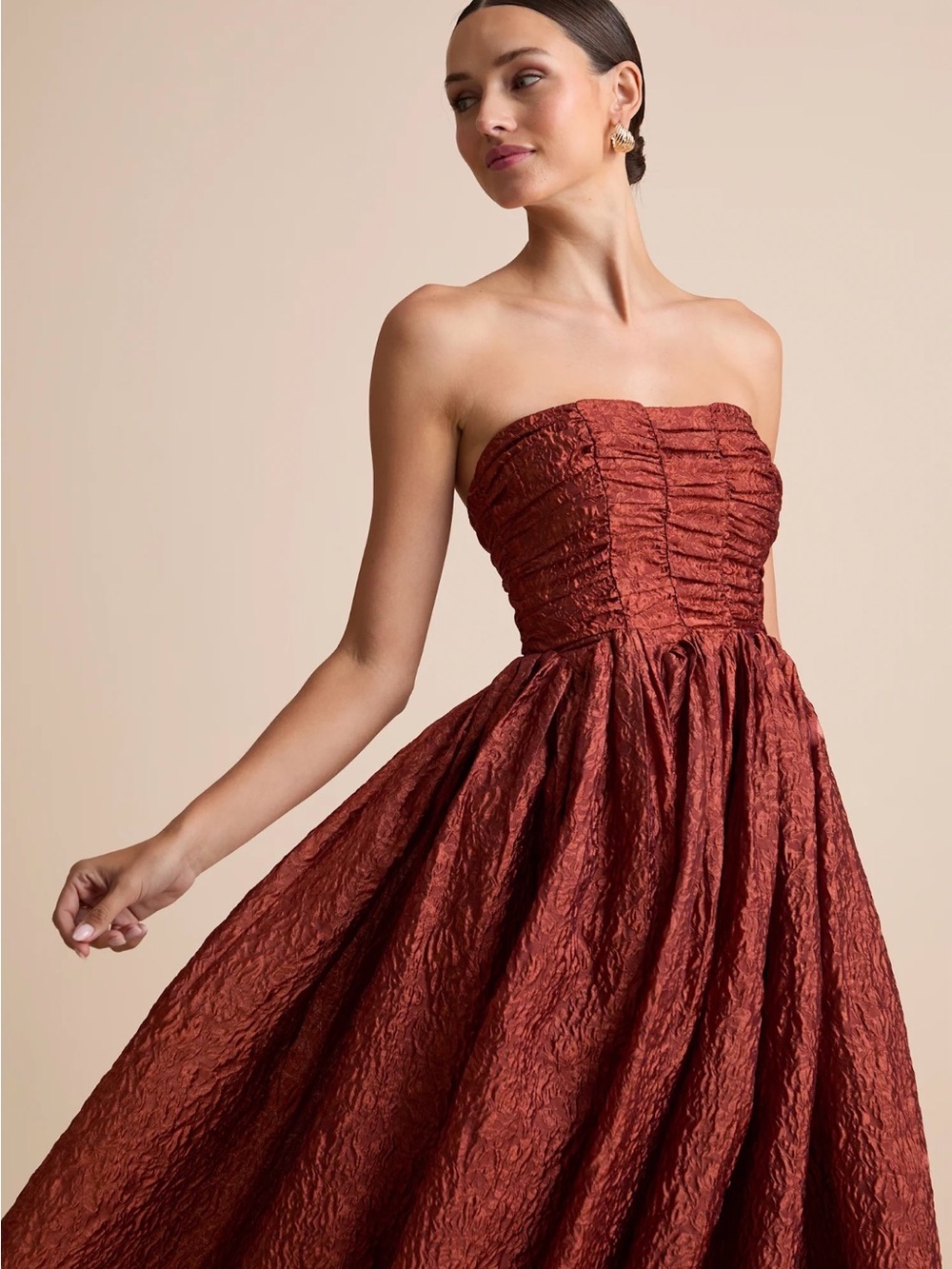 Lulus Strapless Textured Rust Evening Dress new with tag